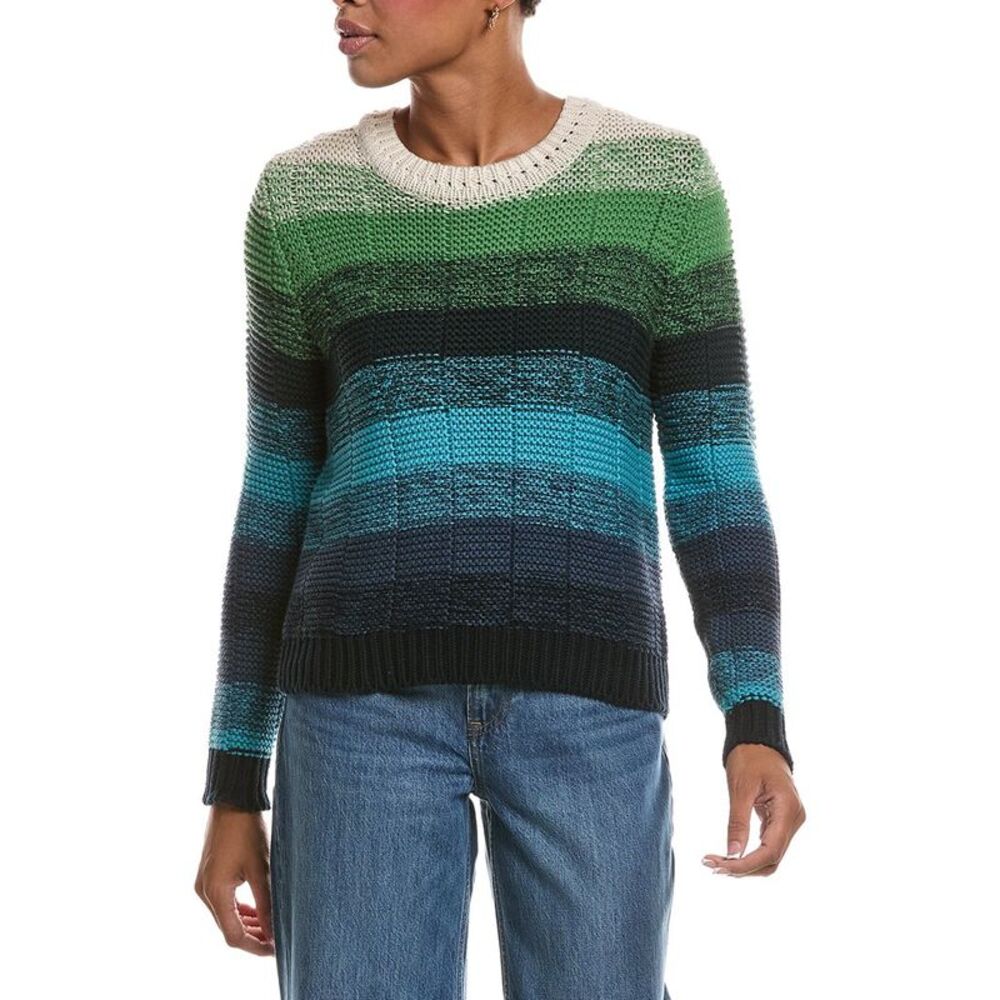 Autumn Cashmere Womens  Ombre Stripe Links Crewneck Sweater, Navy